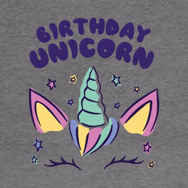 Cute Magical Birthday Unicorn Rainbow Horn Girl by deificusArt